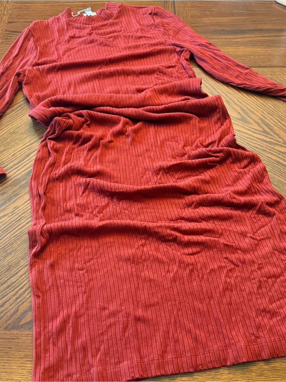 Women's Long Sleeve Rib-Knit Maxi Dress - A New Day Maroon Large